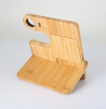 Eco-Friendly 3-in-1 Bamboo 10W Simultaneous Charging Station at Best Price