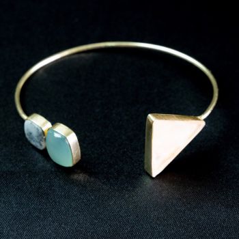 Handcrafted Brass Bracelet - Rose Quartz Stone & Brass