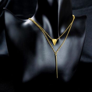 Handcrafted Golden Brass Double Hanging Necklace