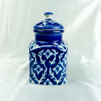 Hand Painted Ceramic Pickle Jar | Mughal Inspired Collections - Blue