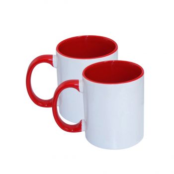 Customized Pair Mug color inside mug with color handle Red