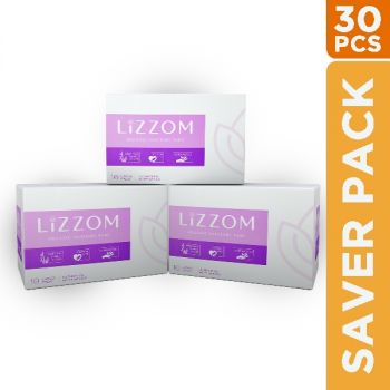 LiZZOM Organic Sanitary Pads - Pack Of 3 Boxes ( 30 Pads)Ultra Thin Large Size with wings - Comfortable period days - Dry feel | Plastic free | Antibacterial | Odour & Rash free Pads