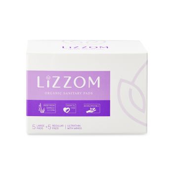 LiZZOM Organic Sanitary Pads - 10 count – Ultra thin Mix size pads with wings - Comfortable period days - Dry feel | Plastic free | Antibacterial | Odour & Rash free Pads
