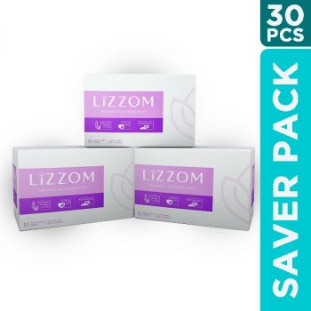 LiZZOM Organic Sanitary Pads - Pack Of 3 Boxes ( 30 Pads)  Regular Size with wings.  Comfortable period days - Dry feel | Plastic free | Antibacterial | Odour & Rash free Pads