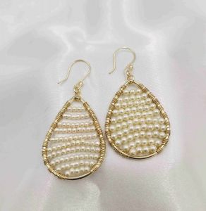 Handcrafted Gold Pearl Brass Earrings 