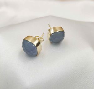 Handcrafted Metal Amethyst Glass, Brass Earrings