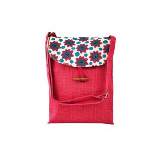Hand Stitched Jute Pink Floral Shoulder Bag For Women | Eco Friendly