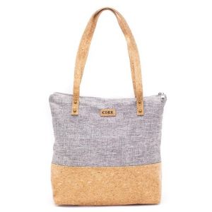 Grey Fabric With Cork Tote Bag For Ladies