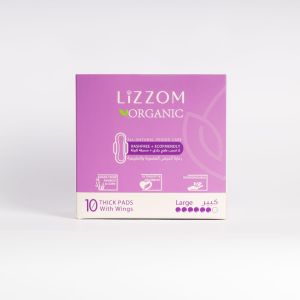 LiZZOM Organic Sanitary Pads - 10 count -Thick Large Size with wings - Comfortable period days - Dry feel | Plastic free | Antibacterial | Odour & Rash free Pads