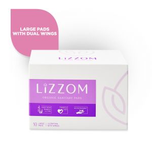 LiZZOM Organic Sanitary Pads -10 count – Ultra Thin Large Size with wings - Comfortable period days - Dry feel | Plastic free | Antibacterial | Odour & Rash free Pads